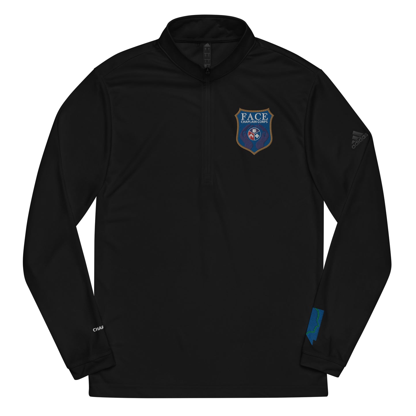 Quarter zip pullover (Logo Chest, NV Sleeve, CHAPLAIN other sleeve)