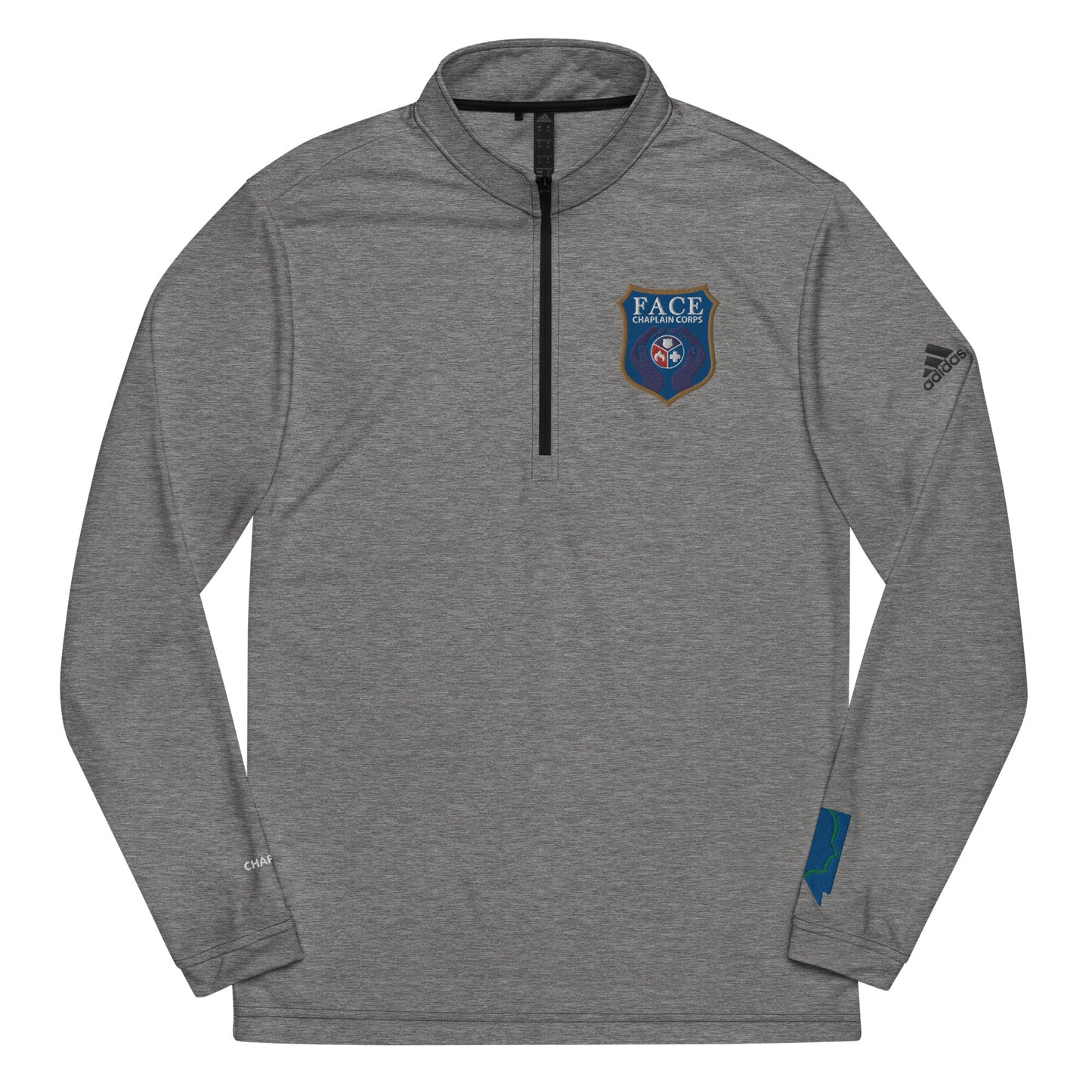 Quarter zip pullover (Logo Chest, NV Sleeve, CHAPLAIN other sleeve)
