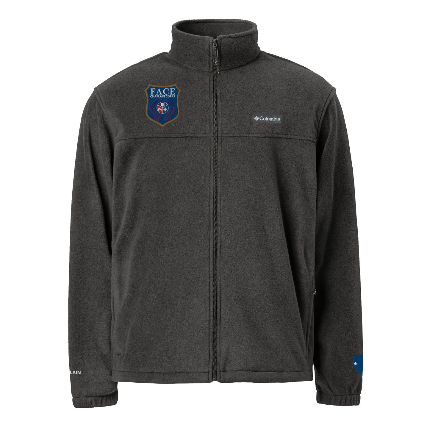 Unisex Columbia fleece jacket (Logo on chest, NV on Sleeve, CHAPLAIN on other sleeve)