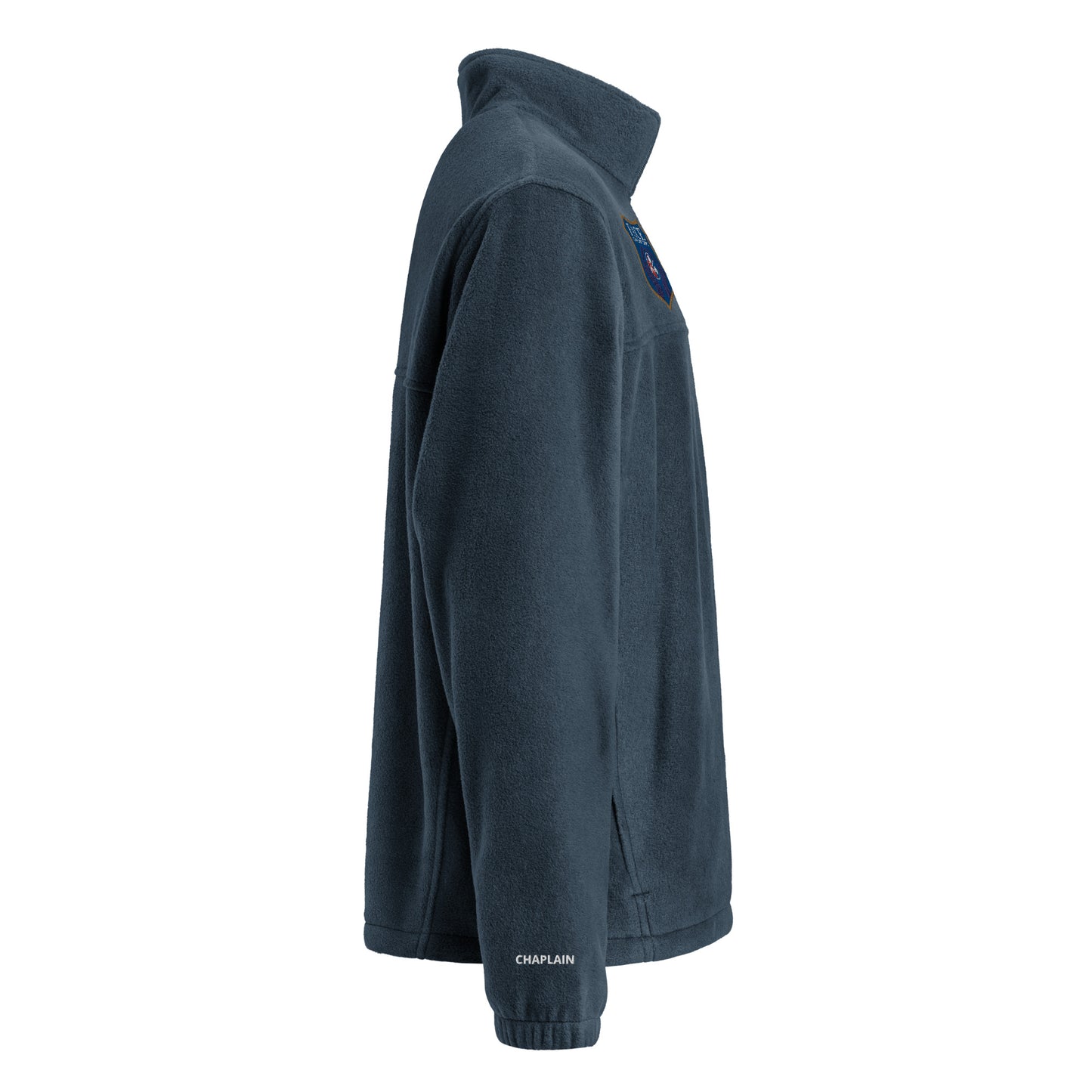 Unisex Columbia fleece jacket (Logo on chest, NV on Sleeve, CHAPLAIN on other sleeve)