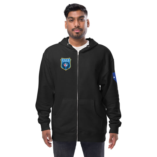 Unisex fleece zip up hoodie (Logo on chest, CHAPLAIN on back, NV on sleeve)