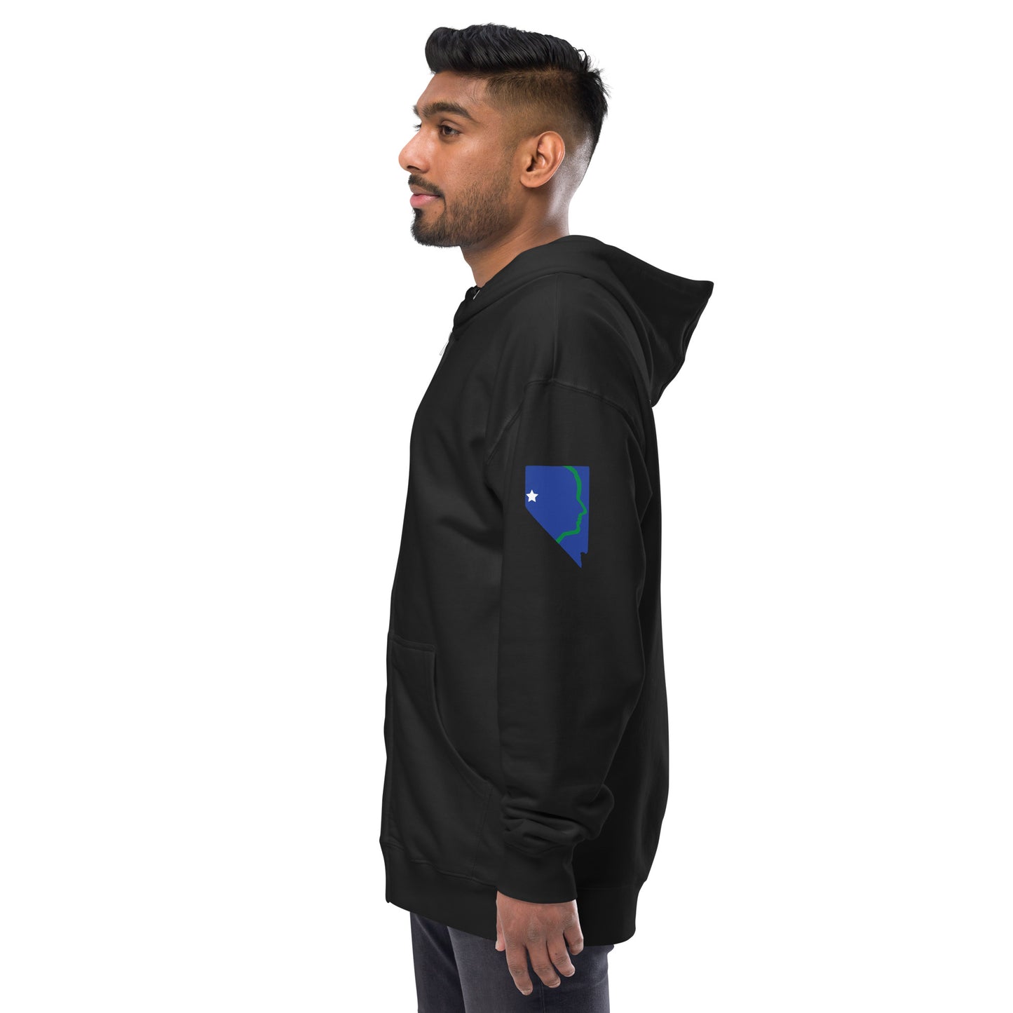 Unisex fleece zip up hoodie (Logo on chest, CHAPLAIN on back, NV on sleeve)