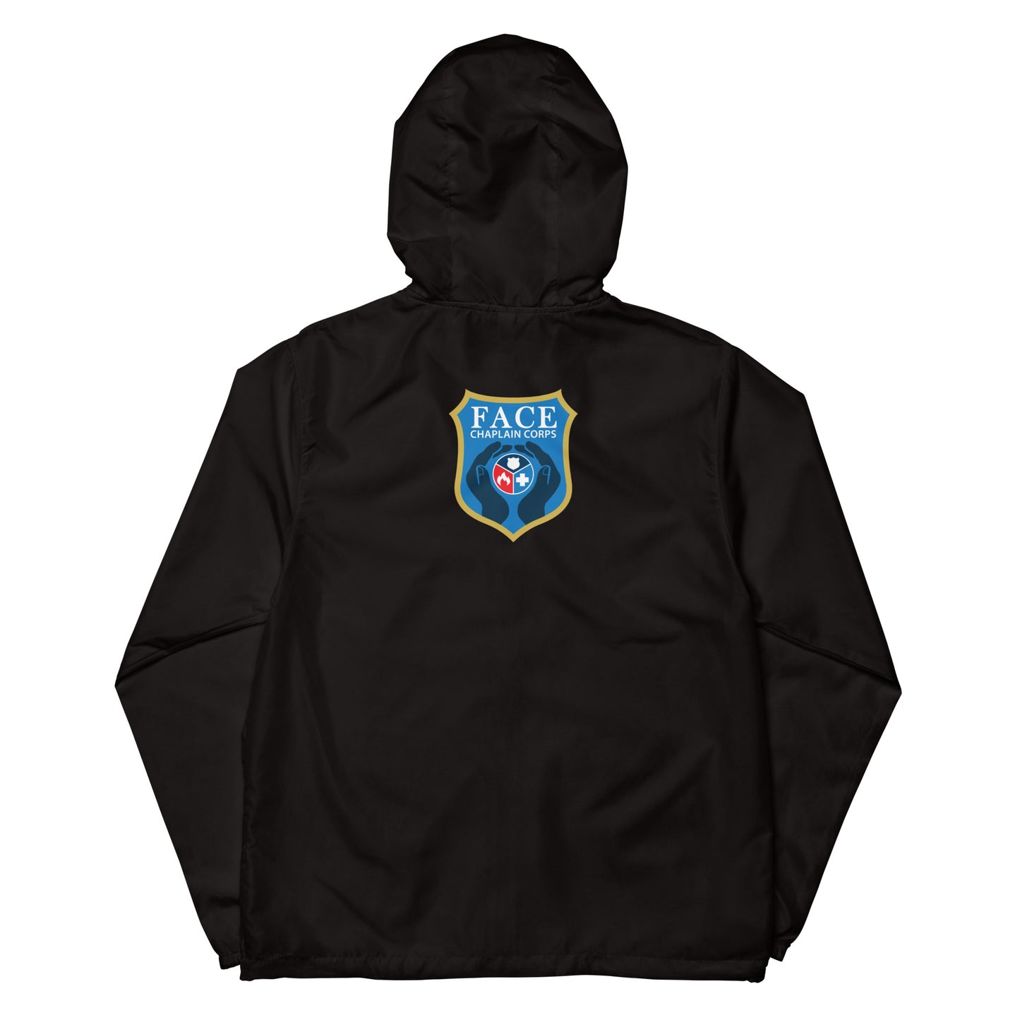 Unisex lightweight zip up windbreaker ("CHAPLAIN" on chest, logo on back)