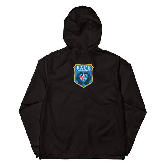 Unisex lightweight zip up windbreaker ("CHAPLAIN" on chest, logo on back)