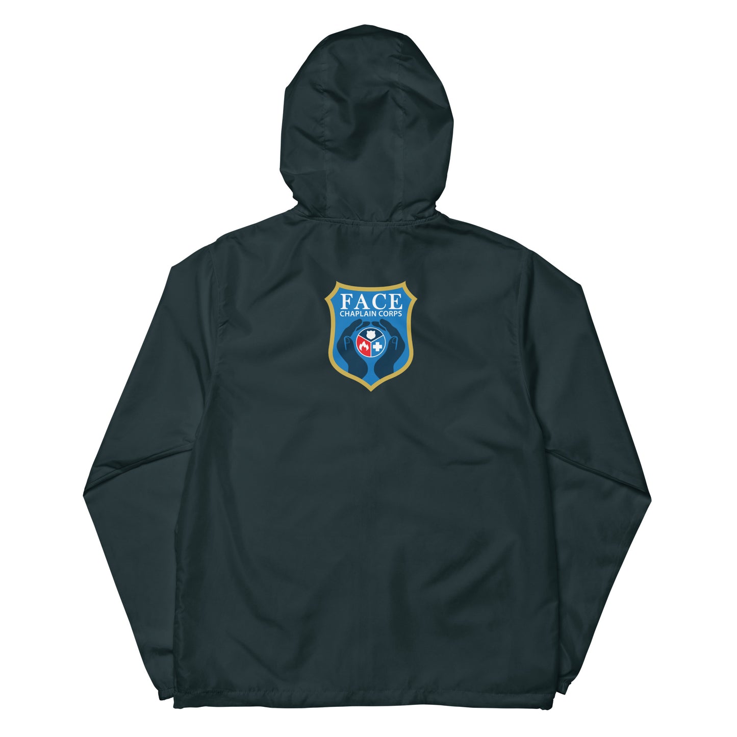 Unisex lightweight zip up windbreaker ("CHAPLAIN" on chest, logo on back)